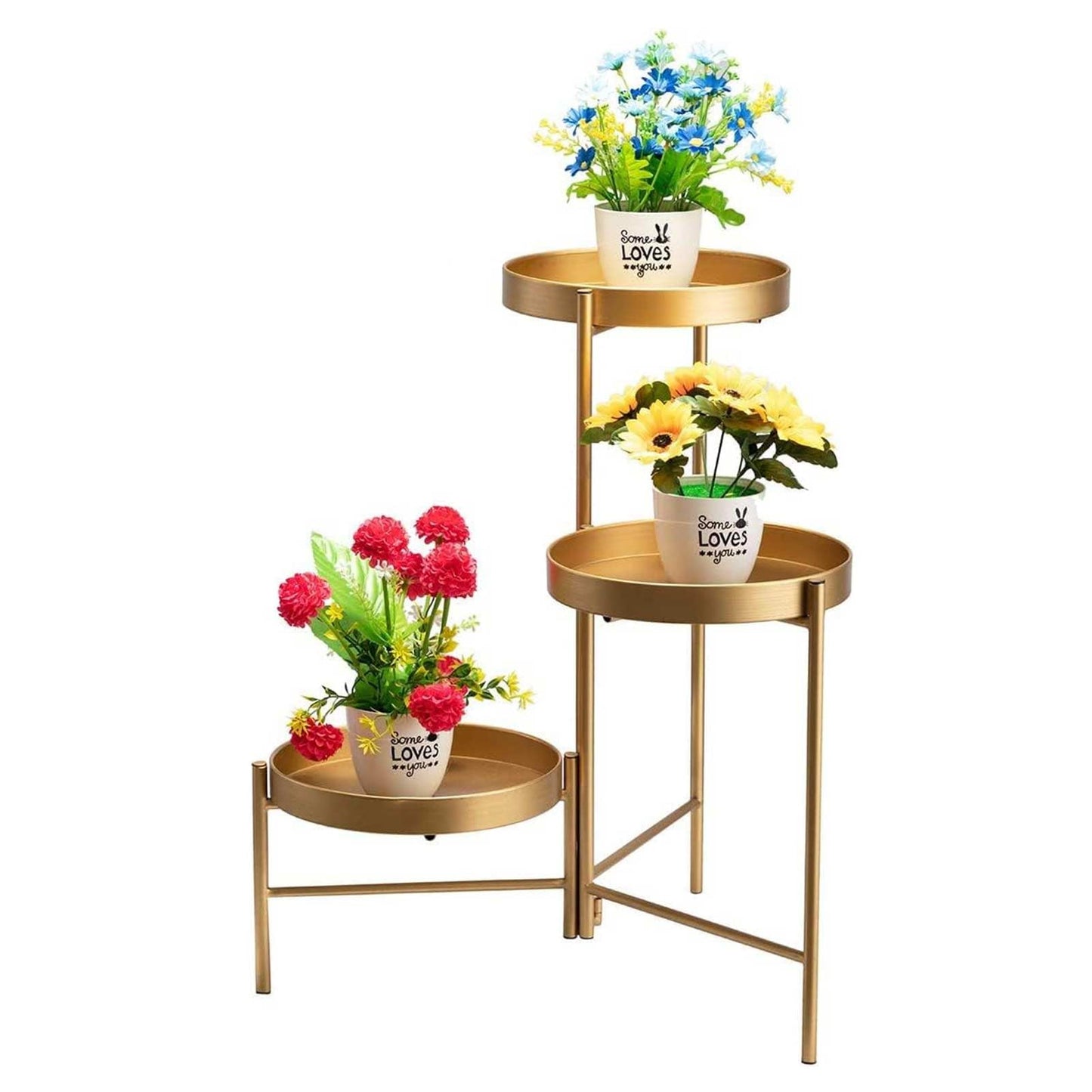 SUPTAIN 3 tier metal plant stand, flower stand with three removable trays, Multi-layer plant shelf flower shelf plant stairs for living room corner balcony terrace courtyard, Gold