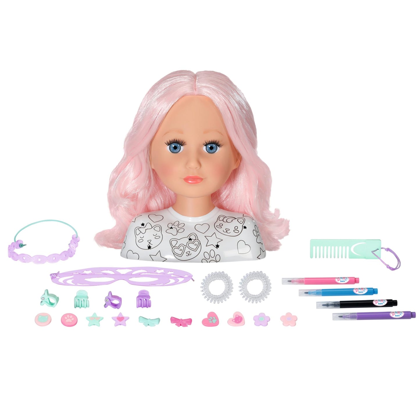 BABY born Styling Head Creative, styling head for painting with high-quality pink hair and over 20 accessories, 836033 Zapf Creation.
