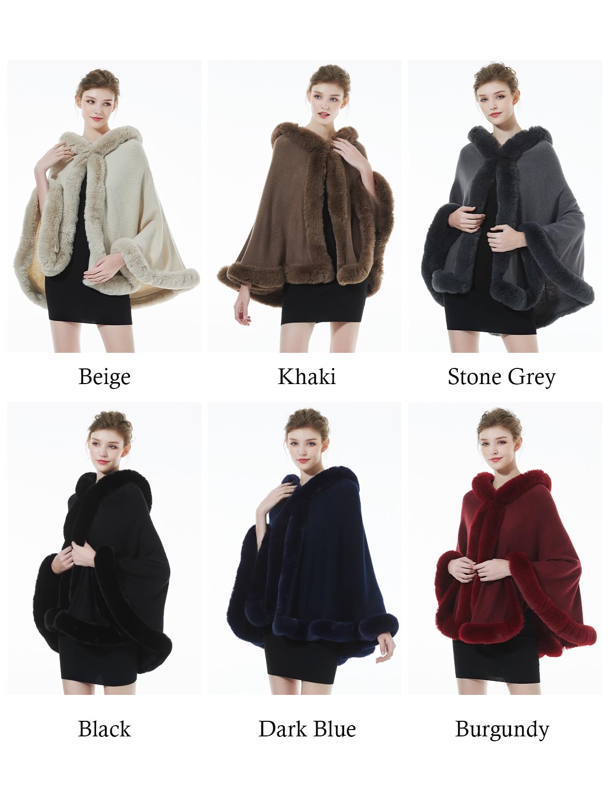 BEAUTELICATE Faux Fur Wrap Shawl Women's Poncho Cape With Hood For Winter Wedding Evening Bride (Beige,One Size)