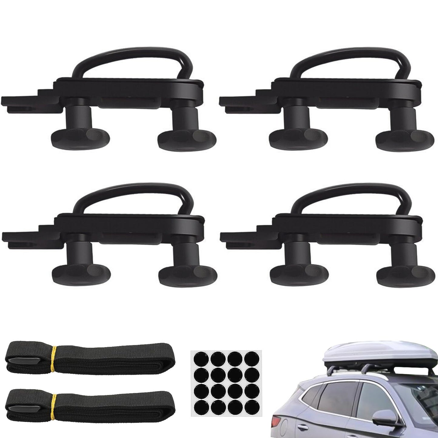4 sentence roof box mounting U-bolts, universal car van mounting fitting kit, U-bolt clamps 85mm inner width installation accessory set with 8 locking nuts and 2 straps round adhesive stickers