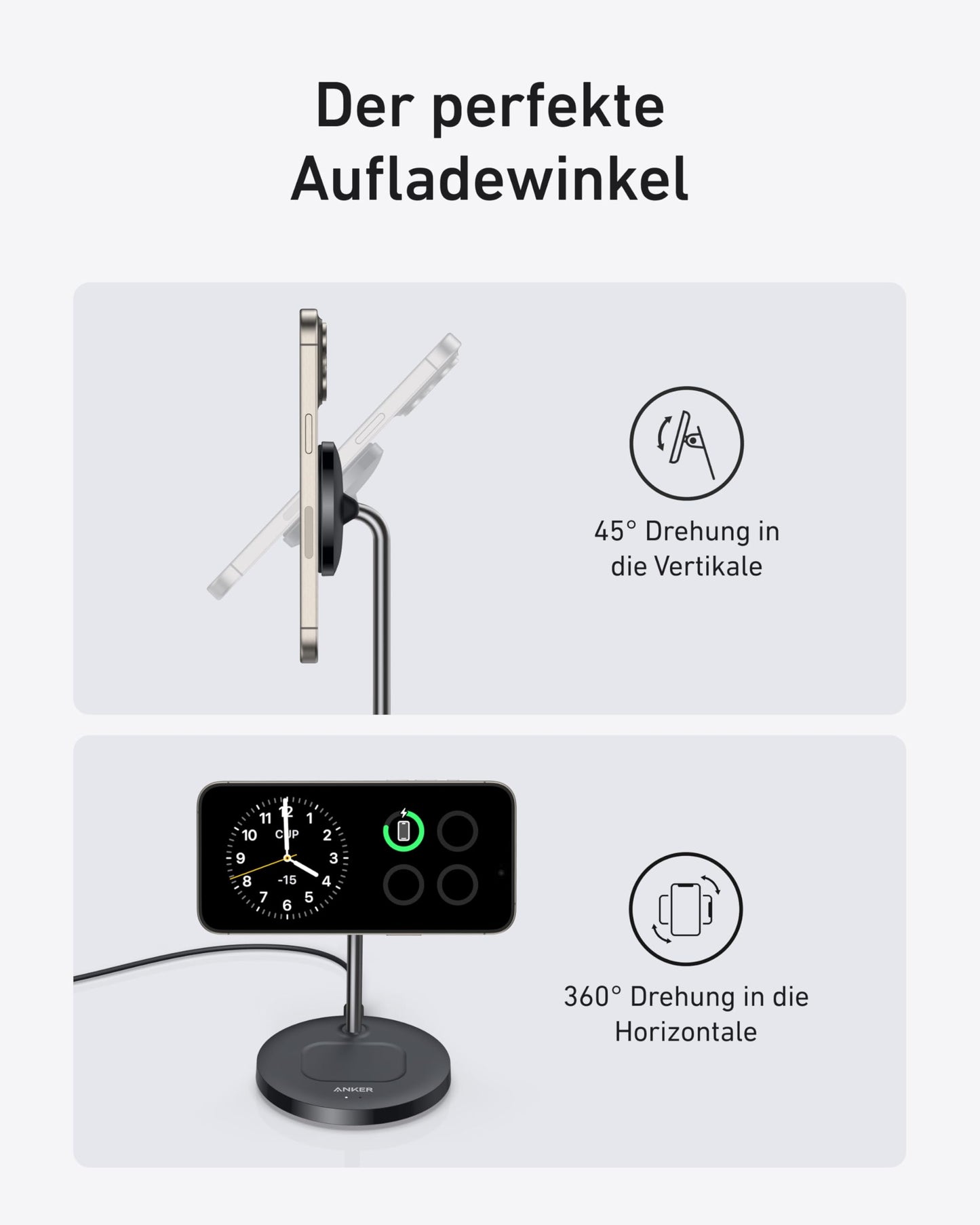 Anchor MagGo 15W Magsafe charger compatible, 2-in-1 inductive charging station, Qi2 wireless charger for iPhone 16/15/14/13/12, AirPods Pro, with 1.5m USB C cable, without power adapter.