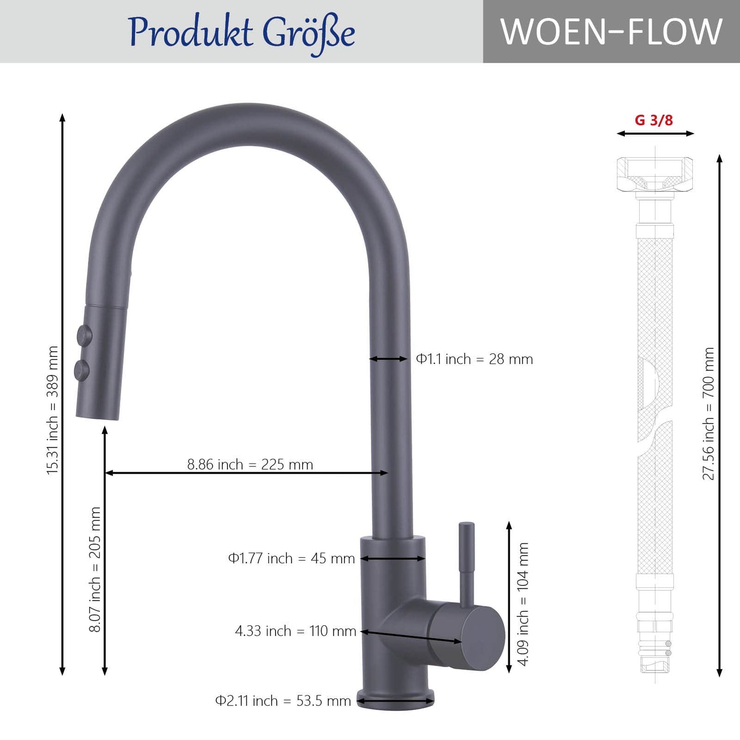 Black Kitchen Faucet, High Pressure Pull-Out 360° Swivel Kitchen Tap, Single Lever Sink Faucet with 2 Spray Modes, High Arc Kitchen Mixer Tap, Pull-Out Stainless Steel Kitchen Faucet.