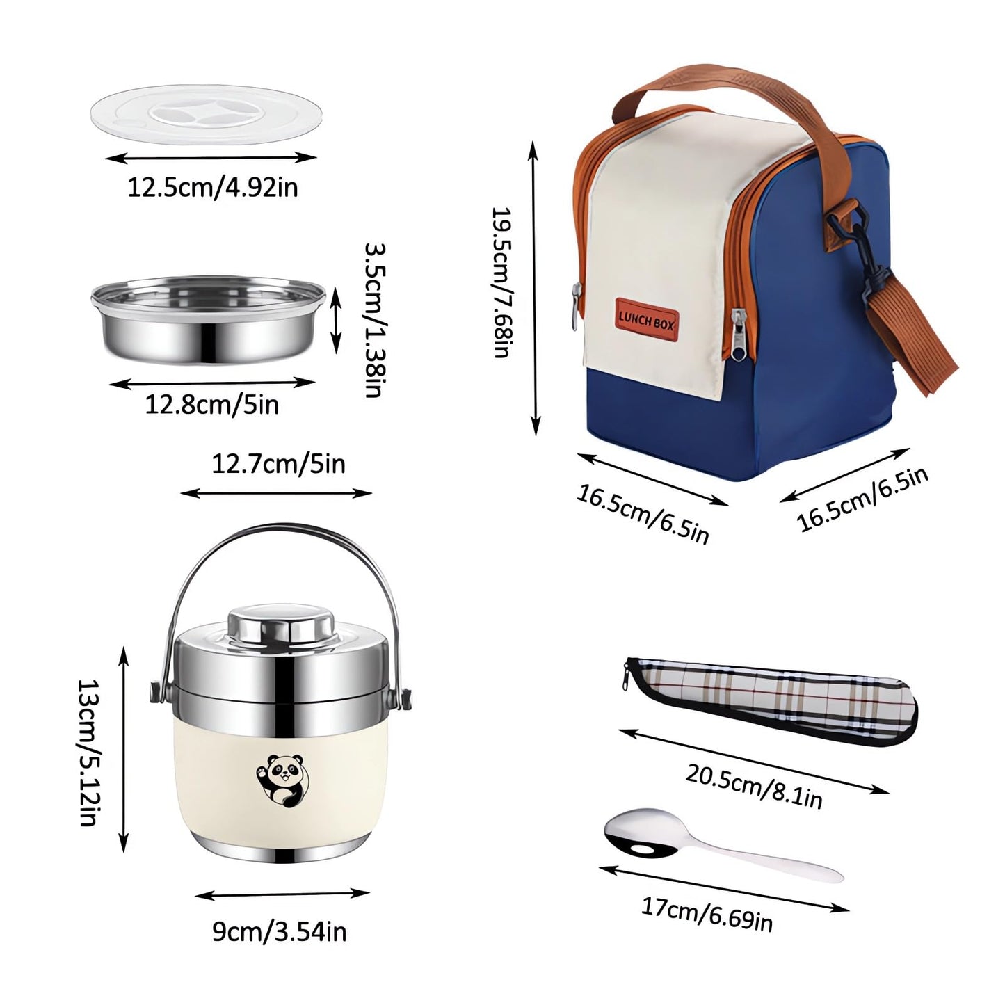 LANMOU 1300ml food thermos, stainless steel, thermal lunchbox for kids and adults, leakproof, includes spoon and carrying bag, keeps food hot for 6h / cold for 12h.