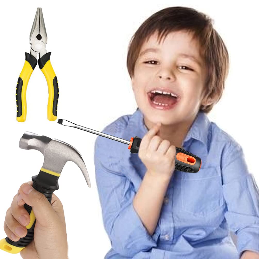 Children's tool set, youth construction workers, kid-size, real hand tools, 25 pieces, hammer, learning tool, belt, waist, junior, boys, teenagers, beginners, woodworking, construction, repair kit.