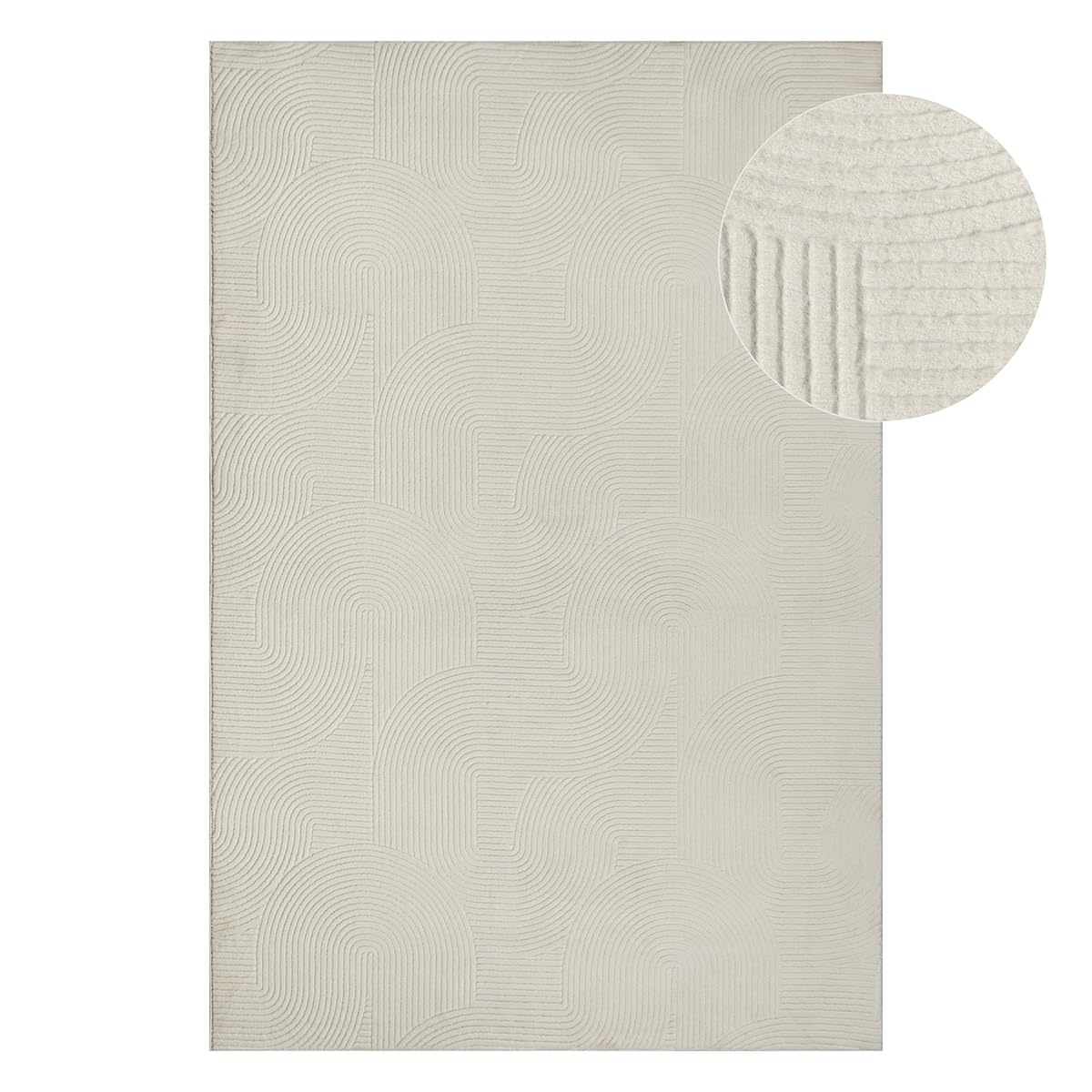 the Rio carpet - modern and soft rug for living room or bedroom with non-slip backing and 3D effect. Fluffy surface, easy to care for and durable. Cream color, 200 x 280 cm.