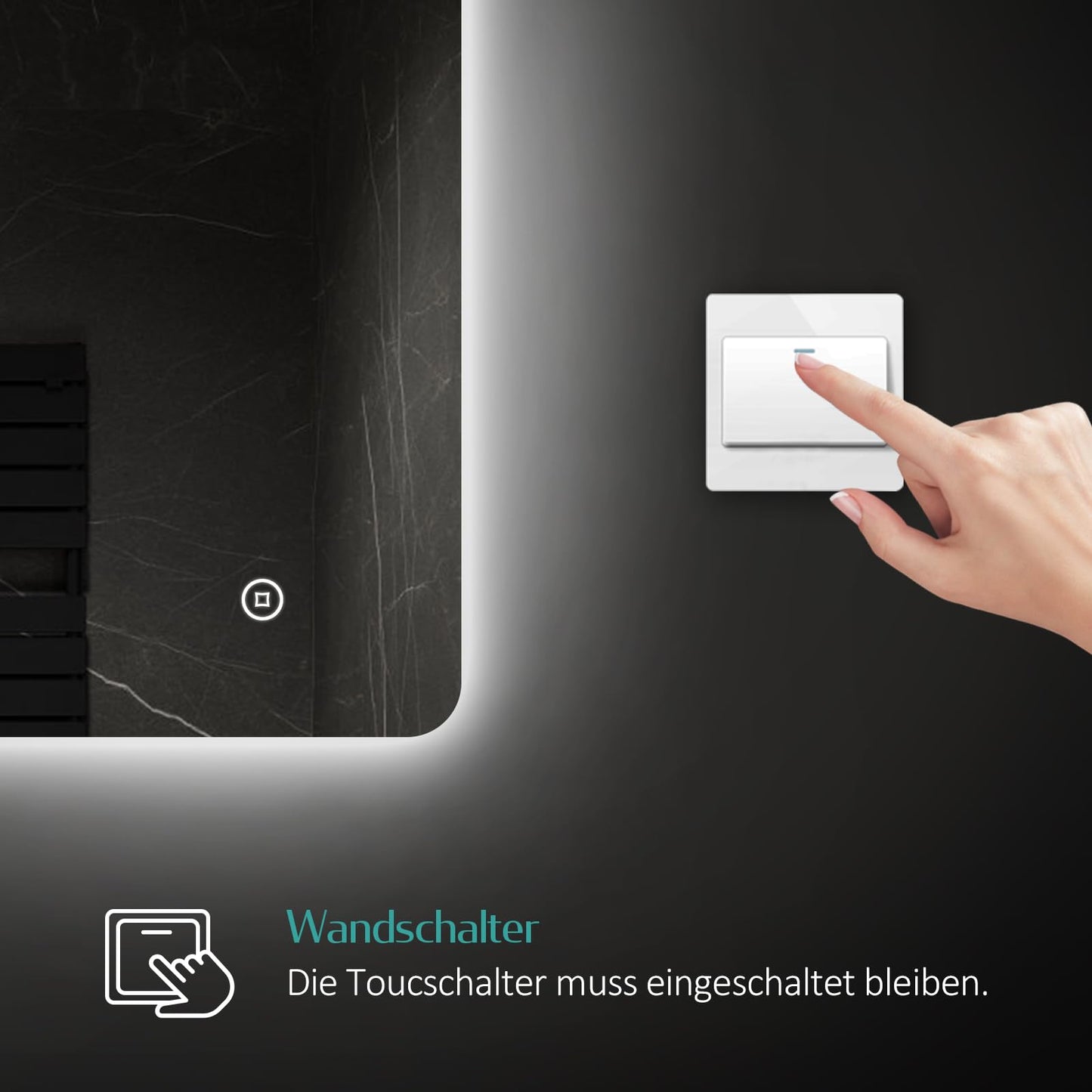 EMKE bathroom mirror with lighting 80x60cm with touch, anti-fog, adjustable brightness, memory function, cool white 6500K energy-saving bathroom mirror with lighting