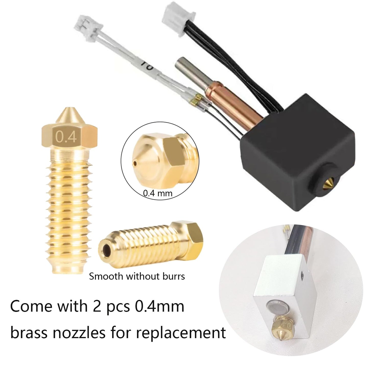 LANKEGU Hotend Kit for Anycubic Kobra 3, 3D printer, assembled heating block, print head, hot end kit with 2 pieces of 0.4mm brass nozzle for Kobra 3, Kobra 3 Combo