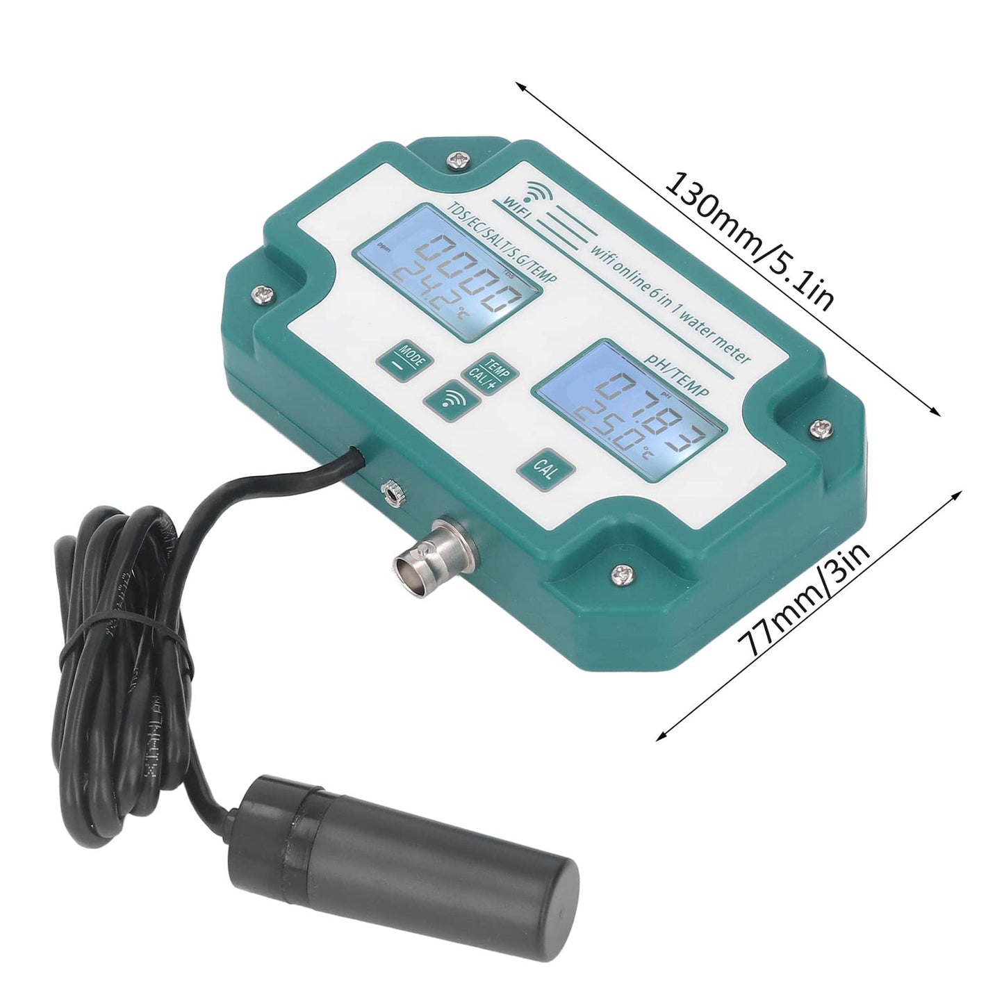 Kadimendium water quality measuring device, highly precise 6 in 1 PH TDS EC SG salt temperature tester with WiFi connection. Ideal for detecting water quality in drinking water. EU plug.