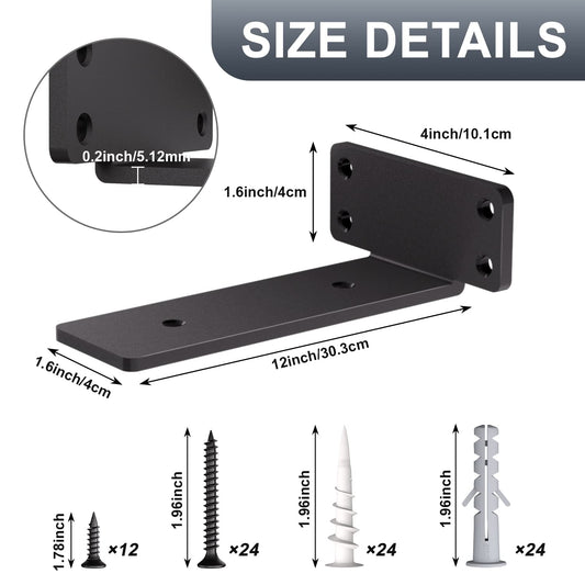 zhongko Shelf Bracket 6Pcs Heavy Duty Angle 12 Inch for Wood Plank Shelf Brackets Black Heavy Duty Metal L Shelf Bracket for Wall Mounted (Black, 12in-6pcs)