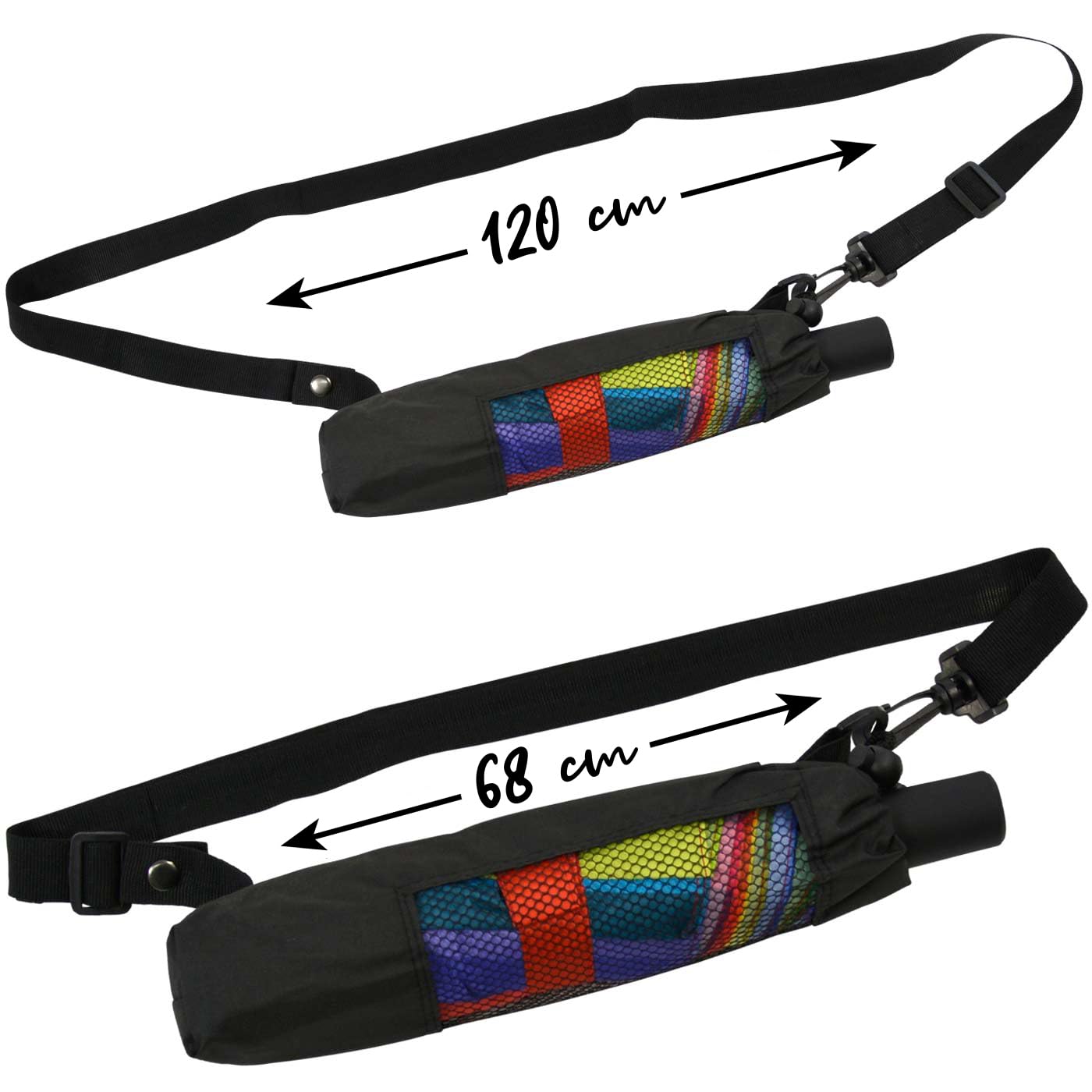 iX-brella Trekking XL pocket umbrella Rainbow 115 cm large with shoulder bag Rainbow