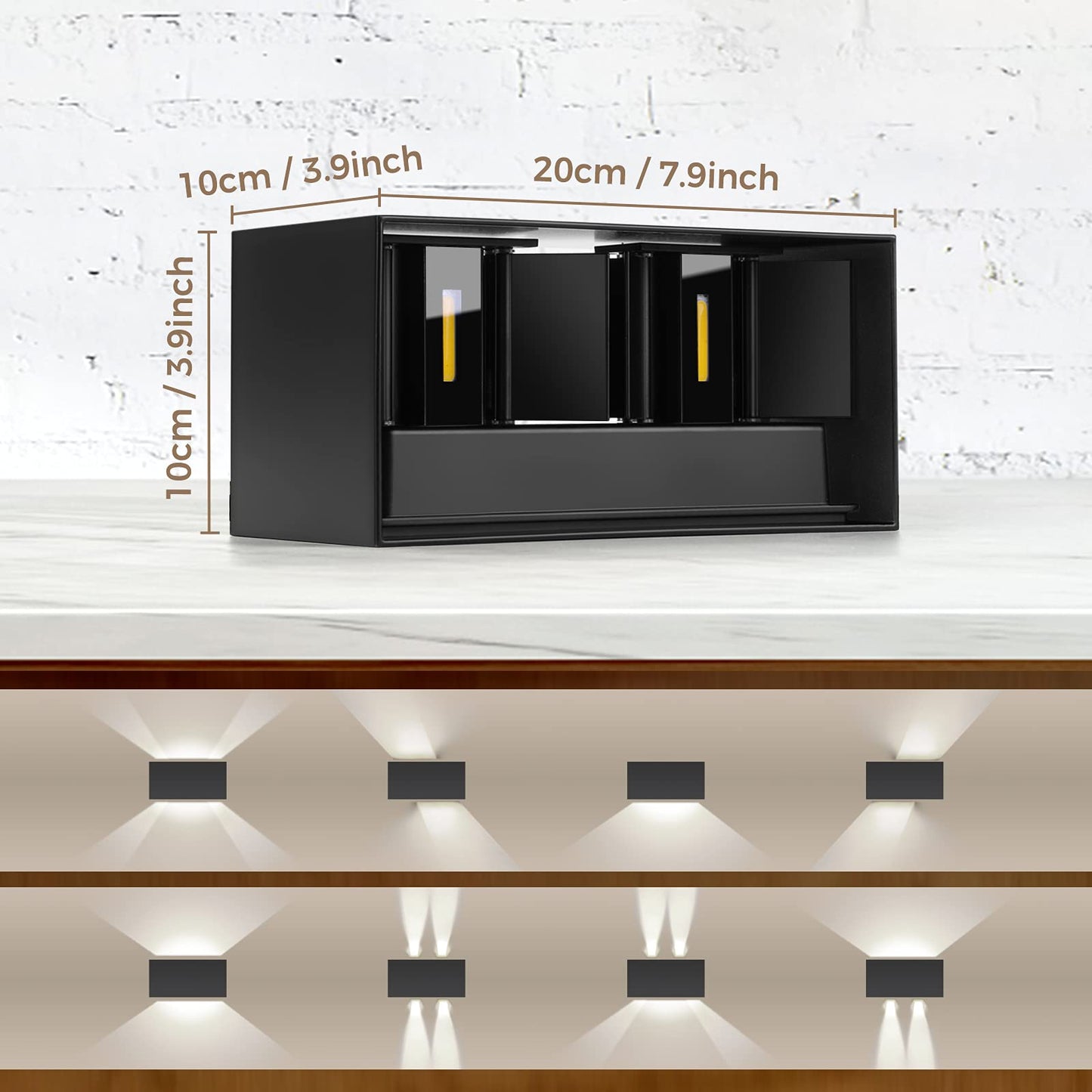 ENCOFT LED Wall Light Indoor/Outdoor 24W Black, Outdoor Wall Lamp, IP65 Waterproof Outdoor Wall Light, 6000K Cool White Exterior Light, Up Down Wall Lights Adjustable Light Beam for Balcony.