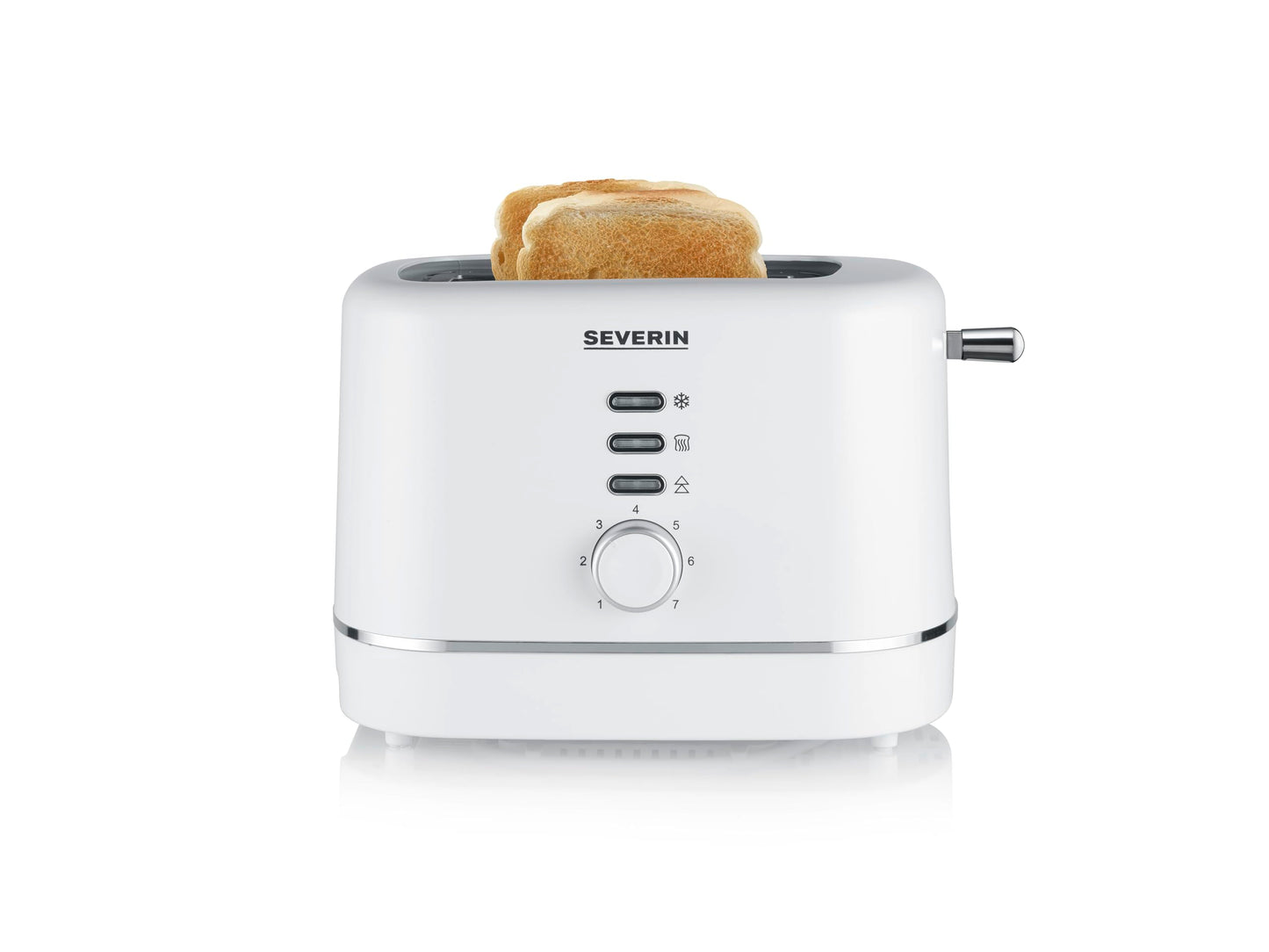 SEVERIN automatic toaster for 2 slices, stainless steel roll-up attachment, warming & defrosting function, adjustable browning level, auto shut-off, 850 W, white, AT 4324