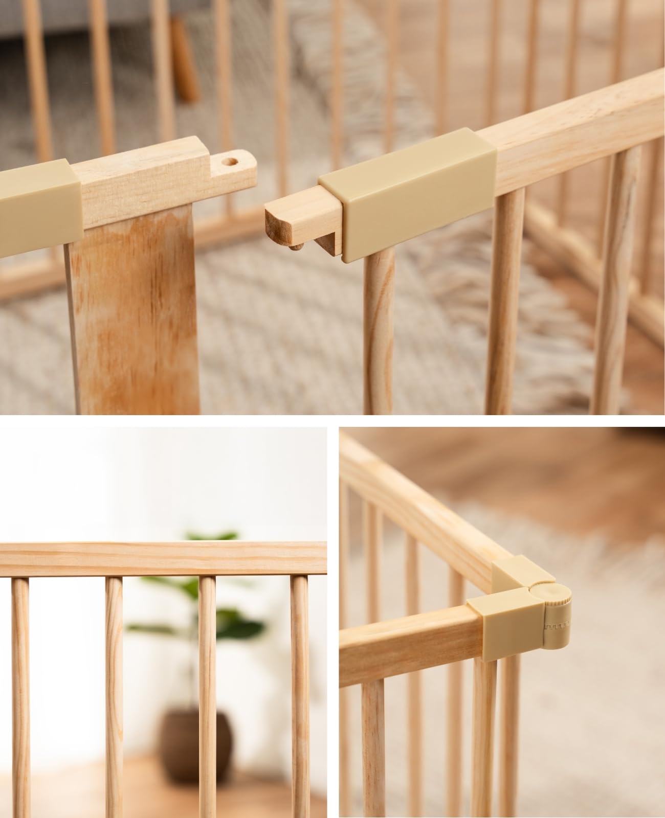 dibea playpen for babies & toddlers, sustainable playpen made of light spruce wood with door, 8 elements each 90x68 cm, solid barrier gate protects when crawling & learning to walk, safe protective gate