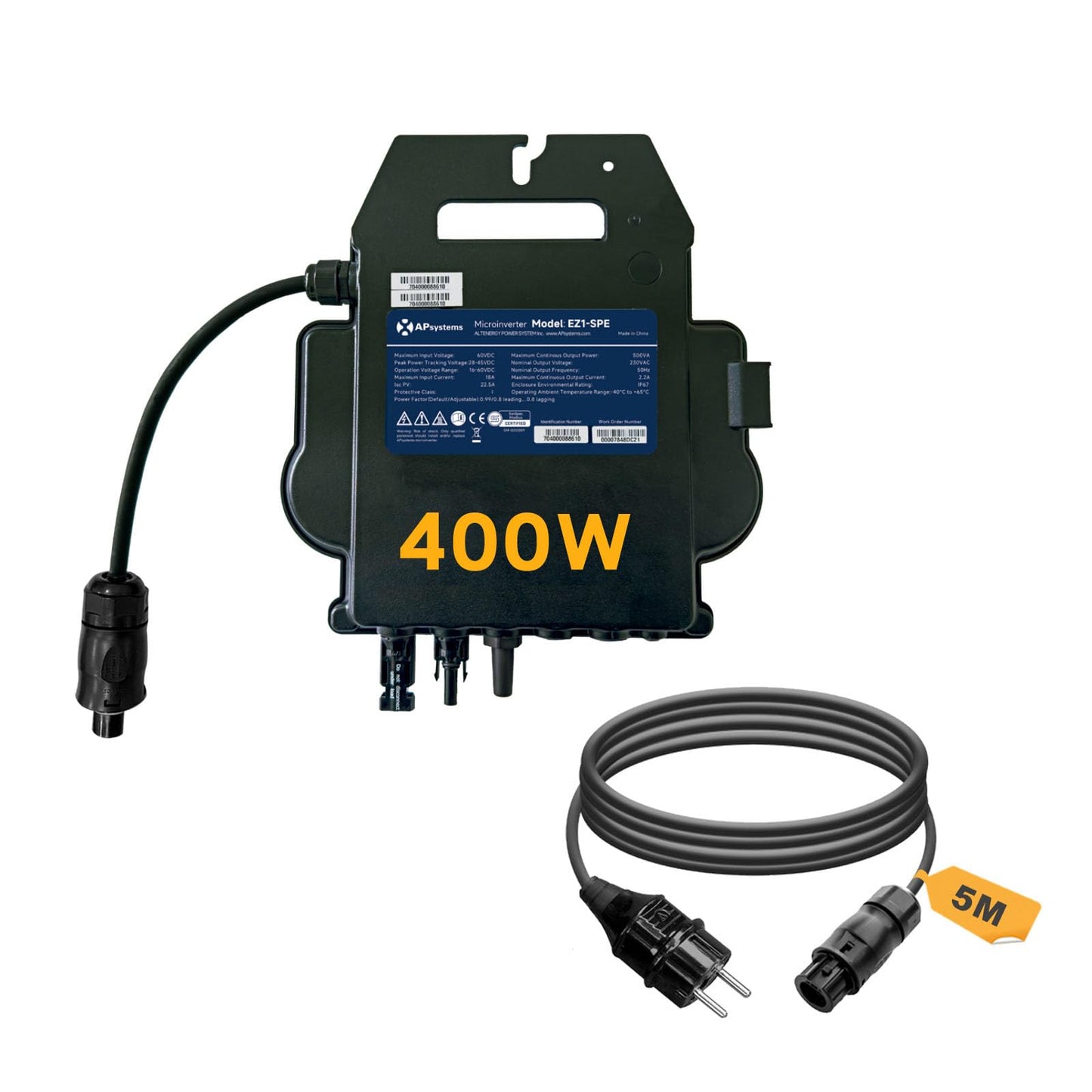 APsystems microinverters with WiFi & Bluetooth, PV VDE Certified, Plug & Play inverter ideal for balcony solar systems (EZ1-SPE 400W with connection cable)