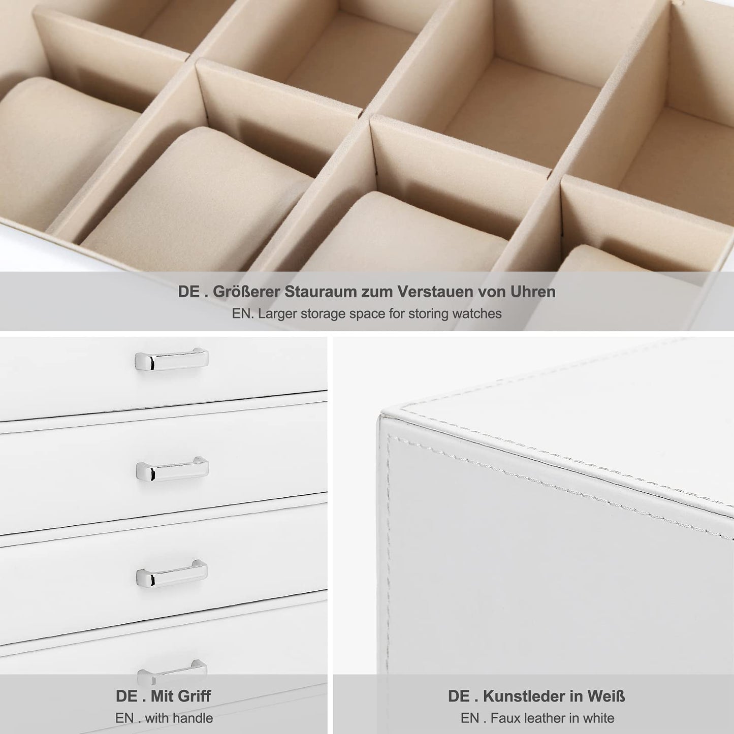 Yorbay jewelry box with 6 drawers in white, Seelux series jewelry box for necklaces, watches, rings, bracelets, earrings (Reusable)