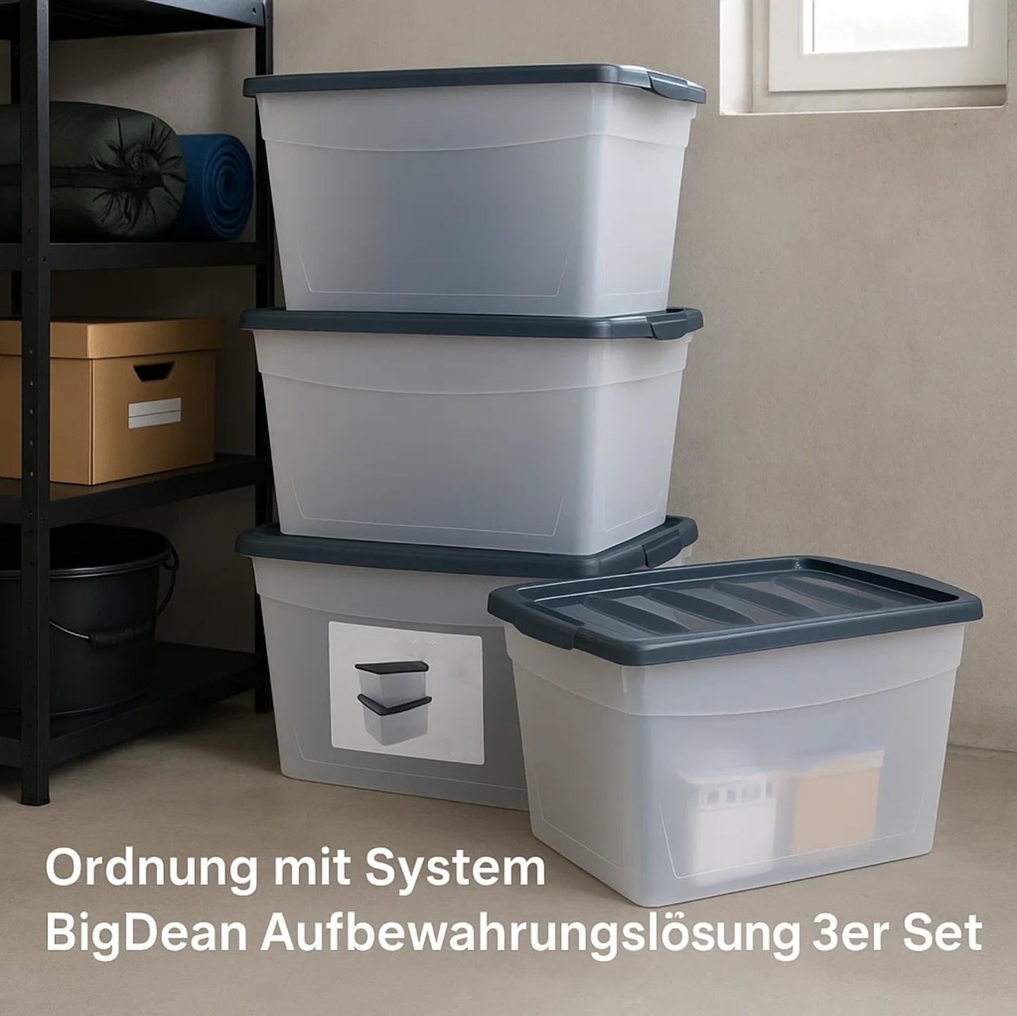 BigDean 3x 60L Storage Box with Lid Large Budget Line Plastic Box with Lid