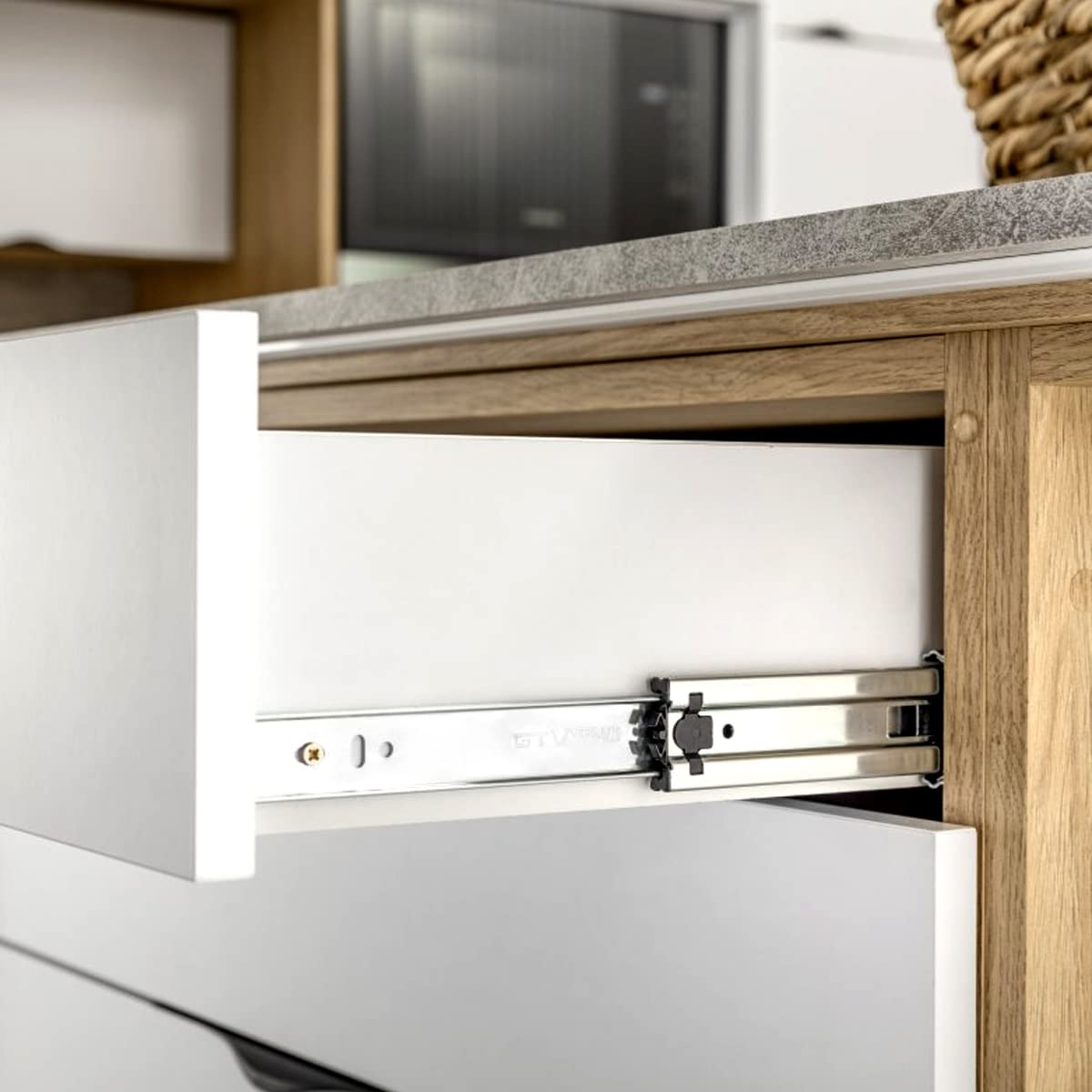 GTV H53 Drawer Slides Full Extension Drawer Slides - 53.9 x 1100 mm - 2 mm Thick Galvanized Steel - Roller Extension Telescopic Rail Ball Bearing - Rail System Load Capacity up to 100 Kg 1 Set = 2 Pieces