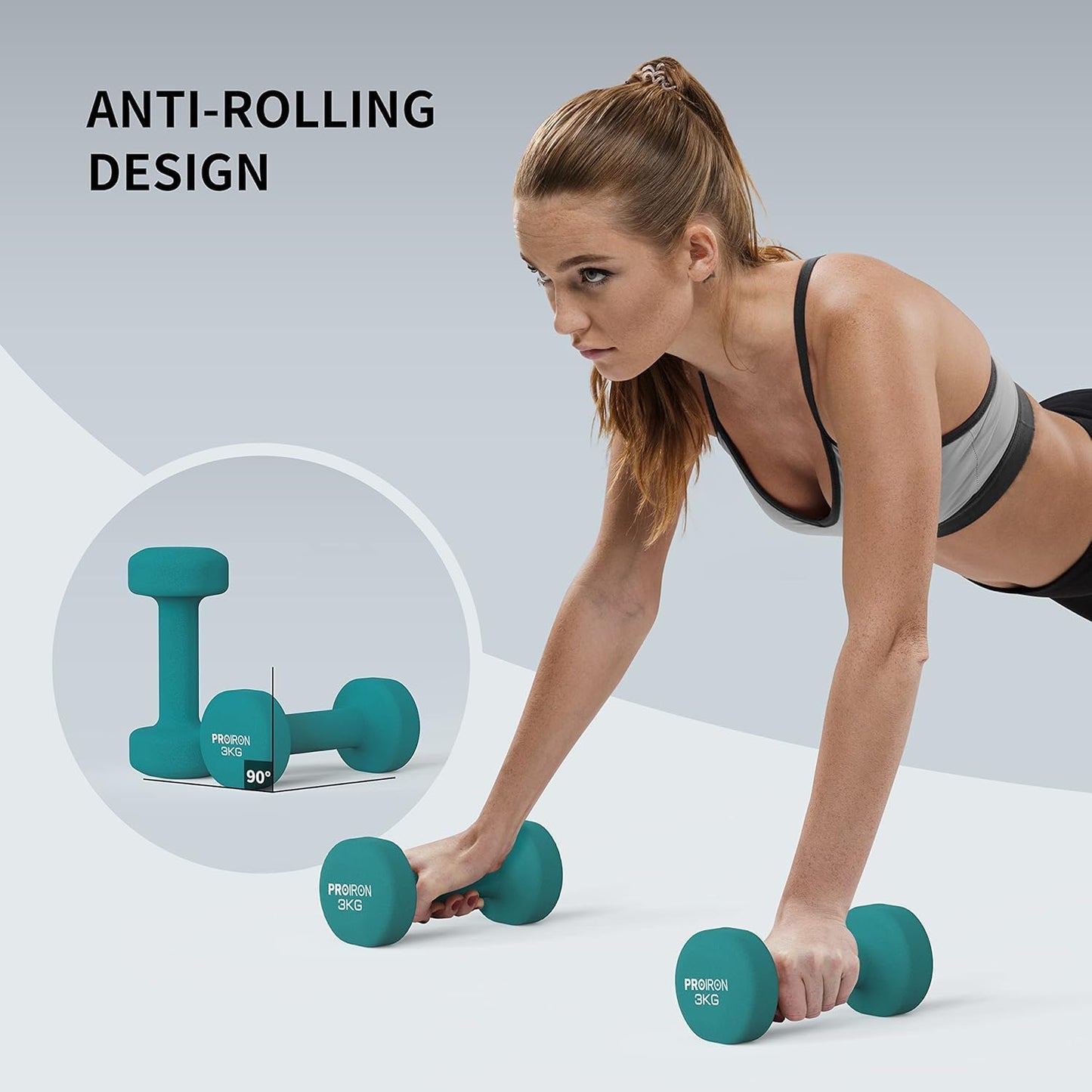 PROIRON Neoprene Dumbbells Set for Women with Stand (3 pairs of 2kg, 3kg, 5kg)