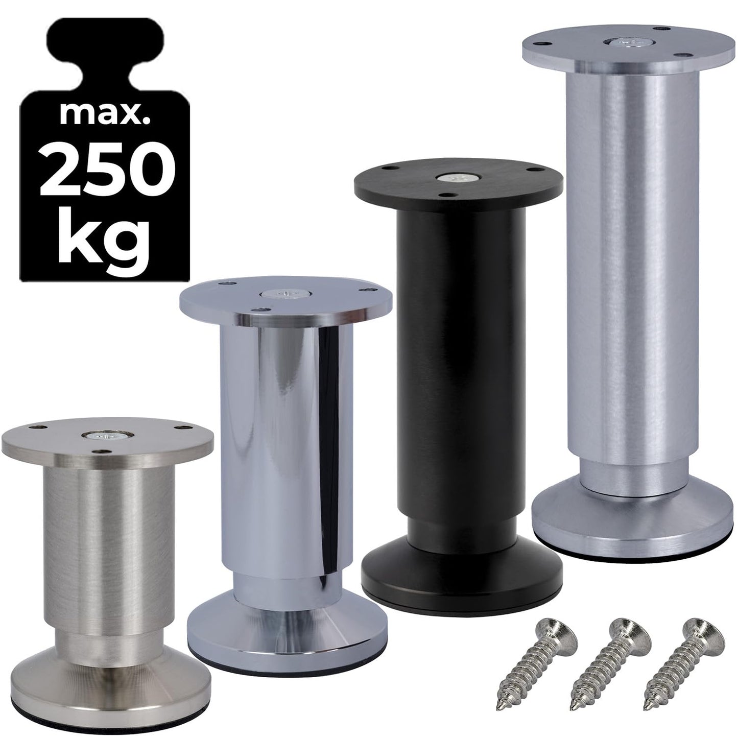 Stahlia furniture legs adjustable (set of 4) 30cm height BLACK MATTE Γ 38mm Aluminum cabinet legs can support up to 250kg sofa feet metal legs shelf feet.
