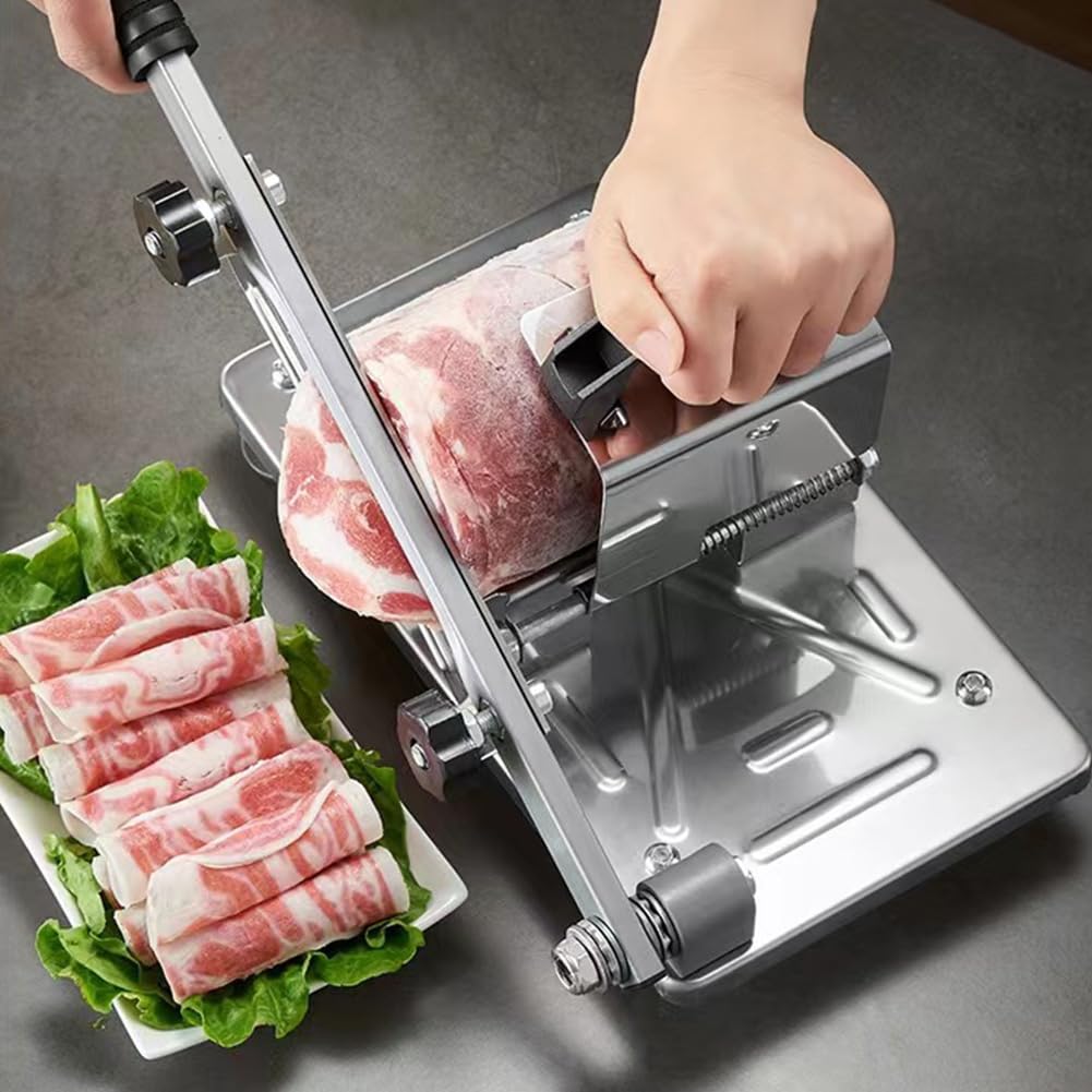 Tyenaza Frozen Meat Slicer, Lamb Stainless Steel Cutting Machine 0.3mm-8mm Adjustable Thickness Manual Meat Cutter for Home Kitchen
