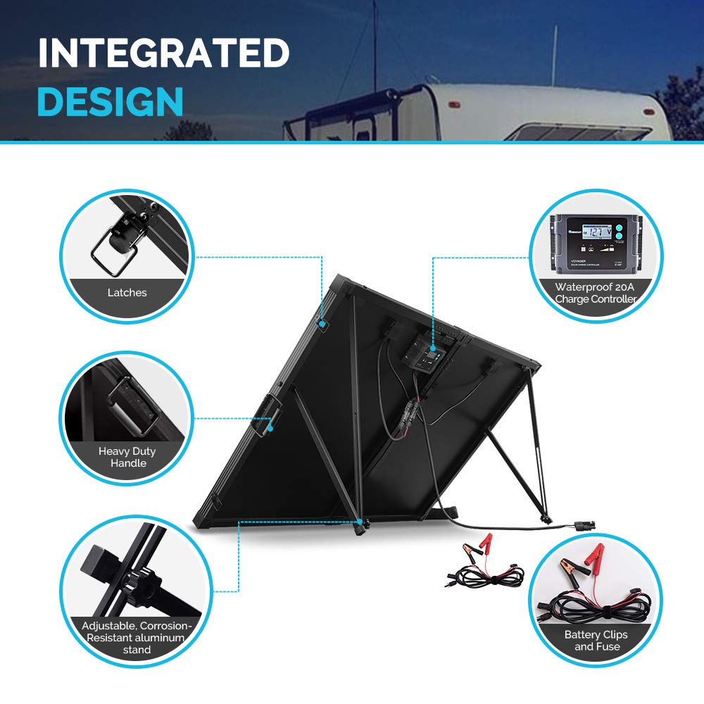 Renogy 200-Watt solar panel, 12 volts, portable with waterproof 20A charge controller, foldable 100W solar suitcase with adjustable stand, solar charger for power stations, RVs, camping, and...