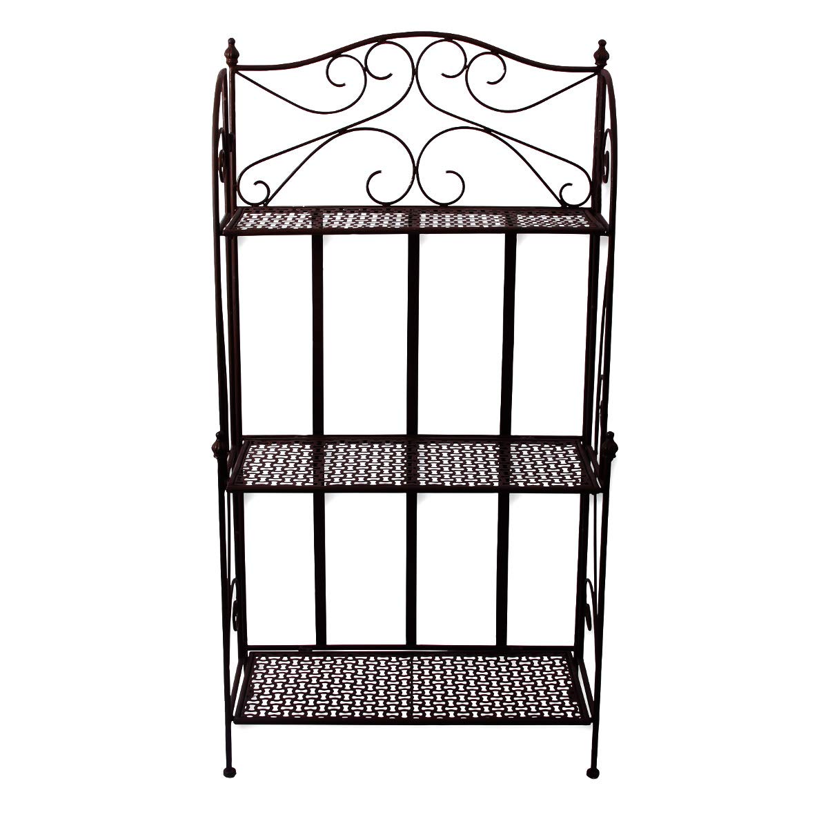 PrimoLiving Metal Garden Shelf - Metal Plant Flower Shelf - Garden and Balcony Plant Shelf - Outdoor Metal Shelf - Vintage Antique Look, 120cm tall, brown, P-09079