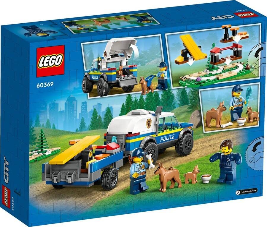 LEGO 60369 City Mobile Police Dog Training, police car toy with trailer, dog and puppy figures, animal set for kids 5 years and up.