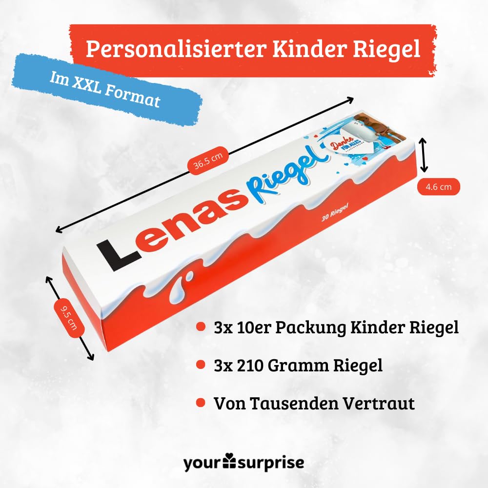 Personalized gift with name - XXL Kinder chocolate bar for men and women. Includes 3 x 10-pack of Kinder chocolate bars (630g). Great birthday present!