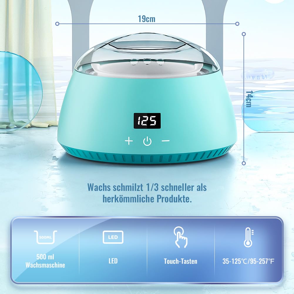 Professional waxing kit with LCD display, silicone bowl, wax warmer, 400g wax beads, 20 wooden spatulas, 10 paper rings for at-home hair removal by CITHOT (Blue).