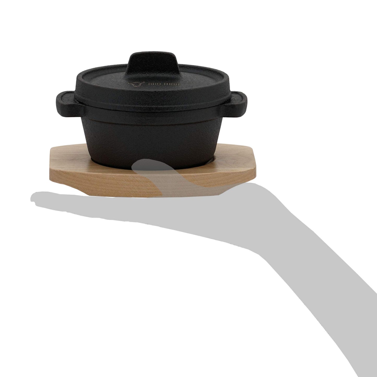 BBQ-Toro Mini Dutch Oven (4 pieces) | Ø 11 cm | Cast Iron Serving Pot with wooden base | pre-seasoned | Small cooking pot dutch oven