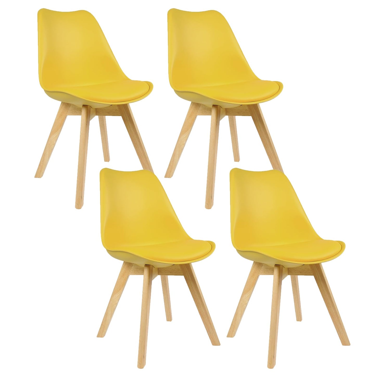 WOLTU Dining Chairs Set of 4, Scandinavian Kitchen Chairs, Retro Design, Seat Upholstered in Faux Leather, with Solid Wood Legs, up to 150 kg load capacity, Yellow