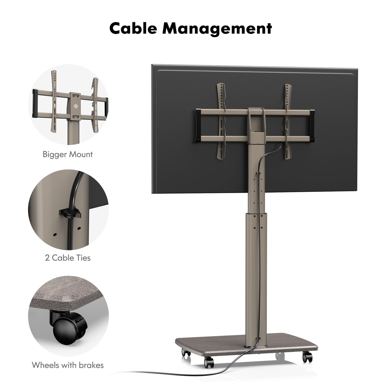 FITUEYES TV Floor Stand with Wooden Shelf TV Base TV Stand TV Stand with Wheels height adjustable swivel for 32 to 70 inch flat screen up to 40kg. Max. VESA. 400 * 600