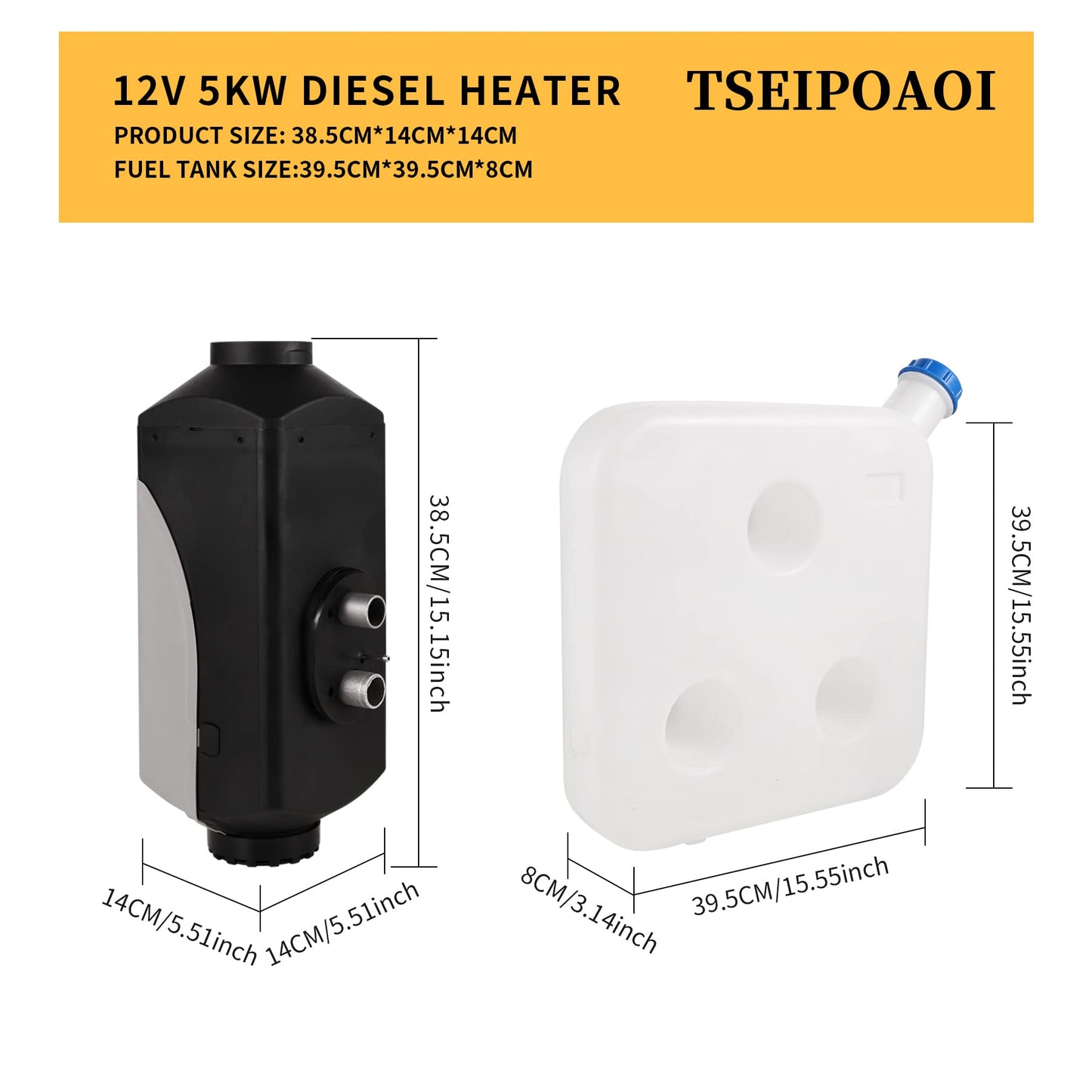 12V 5KW diesel heater, diesel parking heater with 10L tank, LCD monitor, automatic altitude detection diesel air heater for car, truck, bus, RV, and trailer.