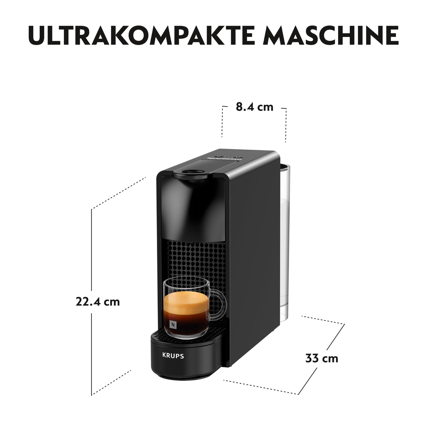 Krups Nespresso Essenza Mini XN1108 coffee capsule machine | 19 bar | Energy saving mode | 1260 W | 0.6 liters | 8.03 x 3.31 x 12.99 cm | black