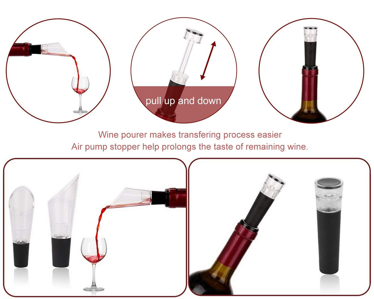 Corkscrew, Bi-Comfort Electric Wine Opener, Automatic Bottle Opener, Wine Bottle Opener Luxury Gift Set includes foil cutter, wine pourer, and vacuum wine stopper.