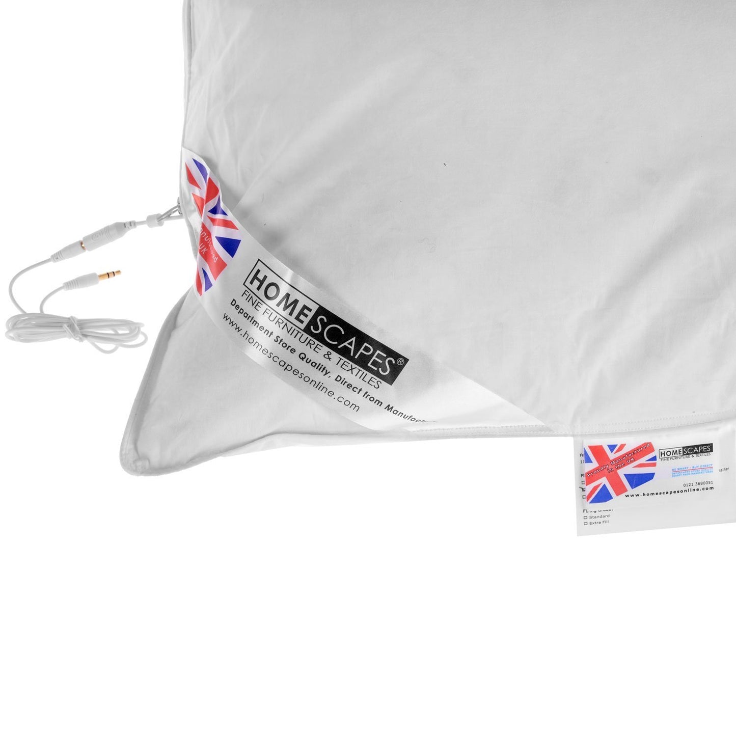 Homescapes washable music pillow with speaker, 48 x 74 cm, medium-soft pillow for listening to music, feather pillow with hypoallergenic microfiber filling.