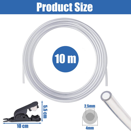 10 meter PTFE hose with cutter, 4mm x 2.5mm, 2.5mm ID × 4mm OD PTFE tube Teflon hose for 1.75mm for Bambu Lab A1/A1 mini/P1P/P1S/X1C, for Creality K1/K1 Max/Ender 3 V3 (Transparent)