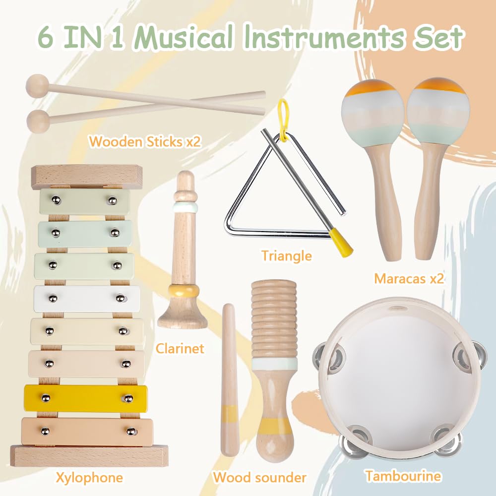 Toddler musical instruments, Montessori music toys for babies, percussion instruments for 1 year old boys and girls, birthday gift for kids aged 1-3 years (8 in 1) (6 in 1)