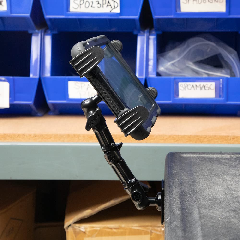 ARKON Heavy Duty Tablet Mount with Adjustable Arm for Tabletops, Cars, Vehicles, Walls, compatible with Apple iPads and Samsung Tablets.