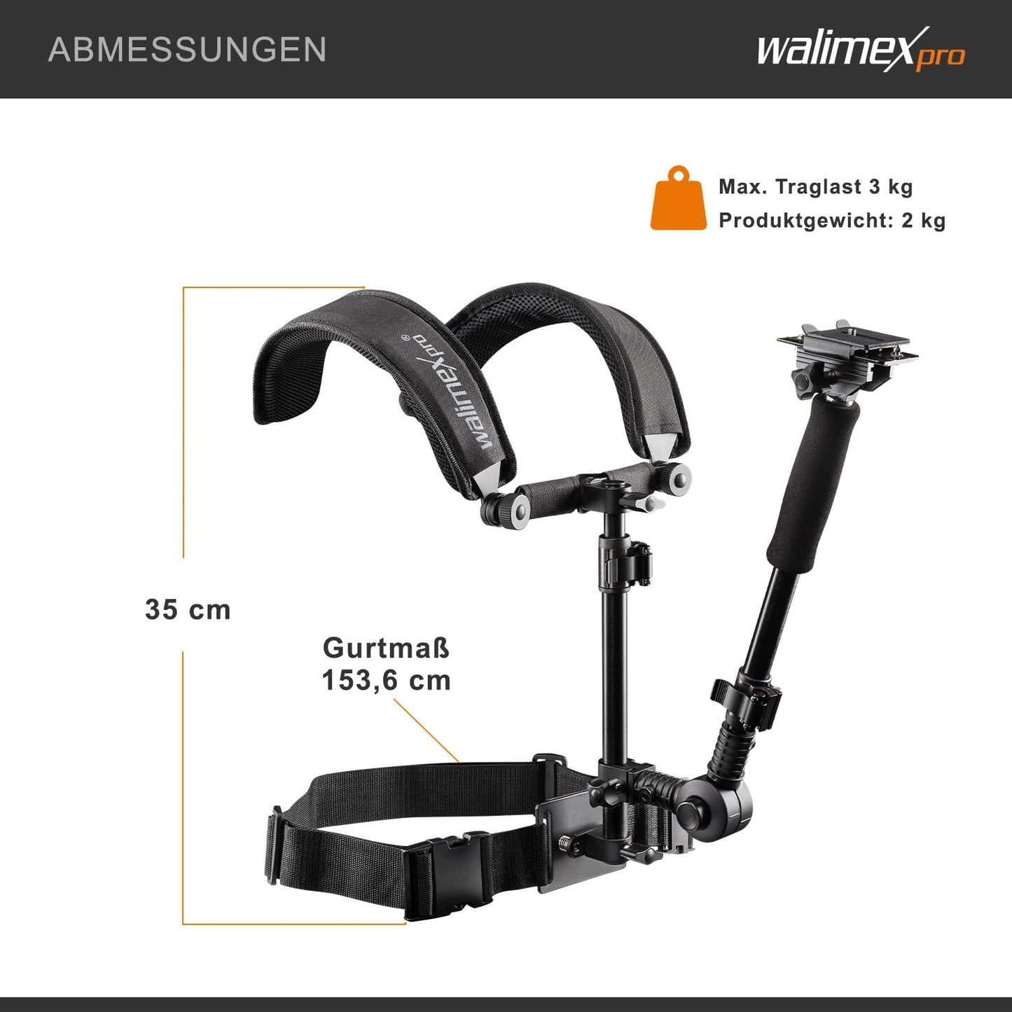 Walimex Pro Video Shoulder Rig for Camera & Camcorder - Ergonomic, Adjustable & Comfortable - Ideal for Extended Photography and Filming Sessions - Includes Quick Release Plate & Zoom Ring