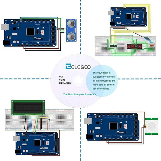 ELEGOO MEGA-R3 Starter Kit for Arduino projects. Ultimate starter kit with German tutorial, MEGA-R3 microcontroller, and various electronic accessories.