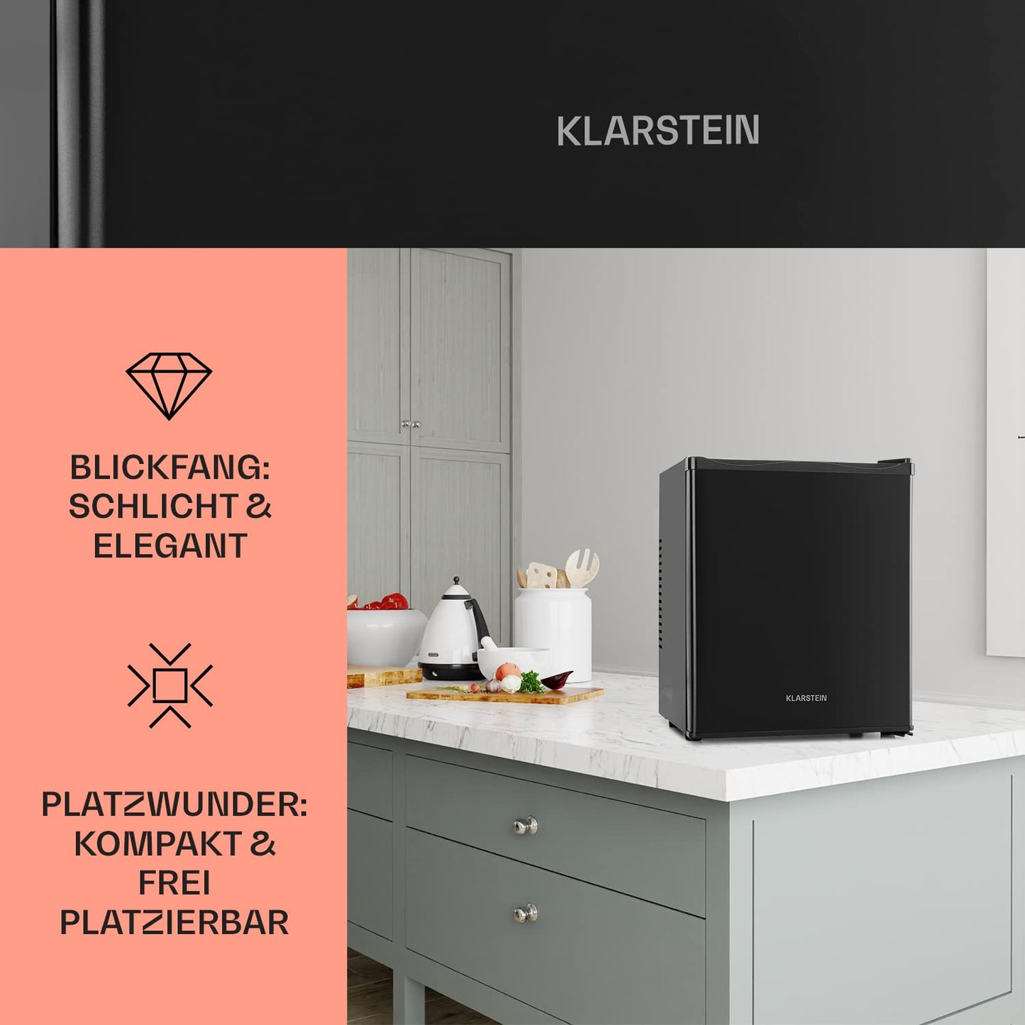 Klarstein mini fridge for rooms, 23L, for drinks & cosmetics, small mini bar, quiet, adjustable shelf, small skincare fridge 5-15°C.