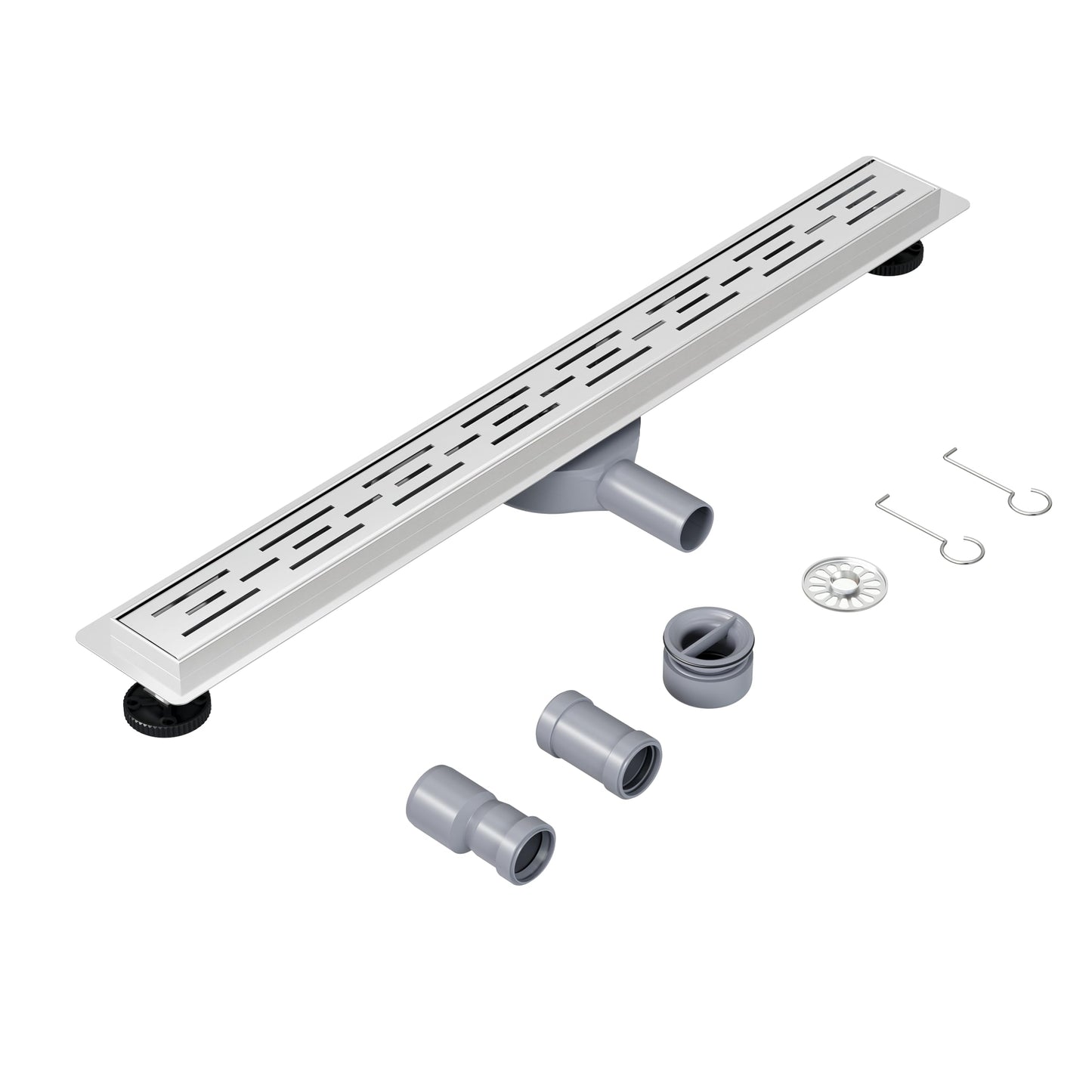 Neodrain shower drain 80cm stainless steel floor drain - 360° siphon drainage channel extra flat with odor stop hair sieve and drainage pipe adapter for bathroom, outdoor area