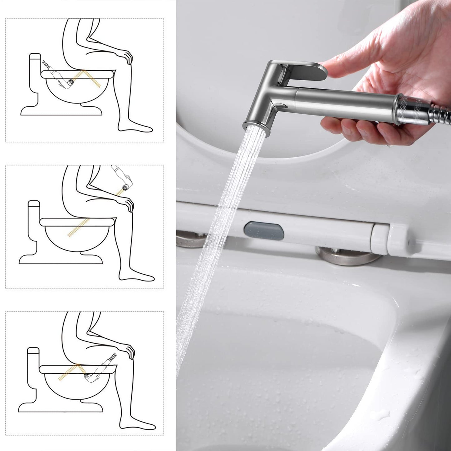 Ibergrif M22010 - Concealed WC-Bidet Hand Shower Set with shower and holder, hose, hot and cold water, chrome, silver