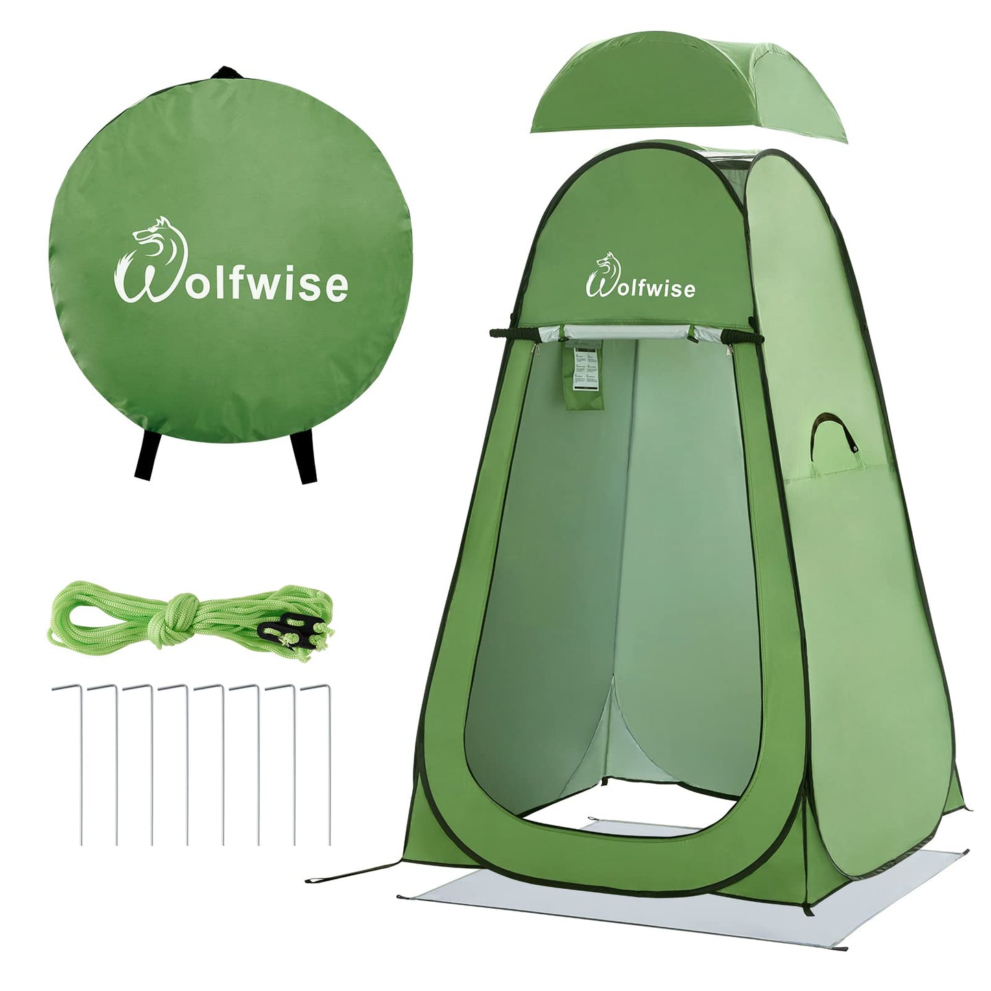 WolfWise Pop-Up Shower Tent UV Protection, Toilet Tent, Changing Room, Portable Camping Shower Cabin Toilet Tent Mobile Changing Room Outdoor Toilet Tent, Spacious Private Tent Camping Tent for Hiking Beach Green