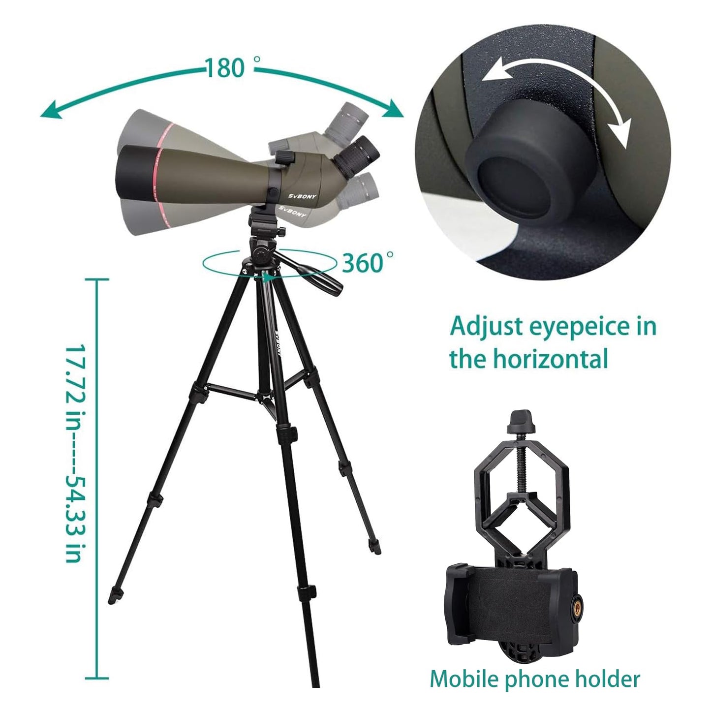 Svbony SV13 20-60X80 spotting scope with tripod, HD waterproof bird watching scope with carrying case, FMC optics Porro prism angled spotting scope for sports shooters, wildlife scenery.