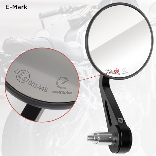 Evermotor Universal CNC Handlebar End Mirror Motorcycle, Motorcycle Mirror Rearview Mirror E9 Approved, 360° Rotatable Handlebar Mirror Compatible with Quad Scooter ATV Moped