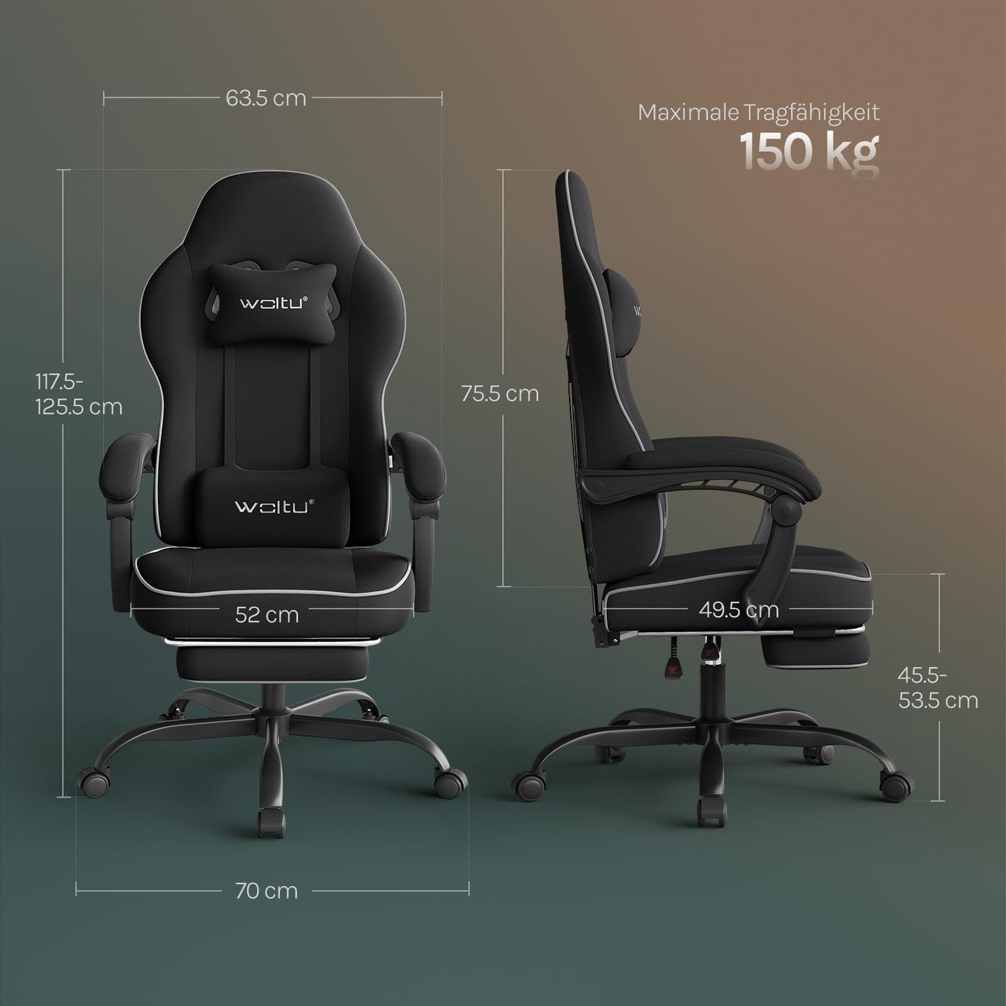 WOLTU Gaming Chair Fabric with Comfort Spring Cushion, Cooling in Summer, Gamer Chair High Load Capacity Ergonomic with Headrest, Lumbar Pillow, Footrest, Mesh Fabric, Black, GS11sz
