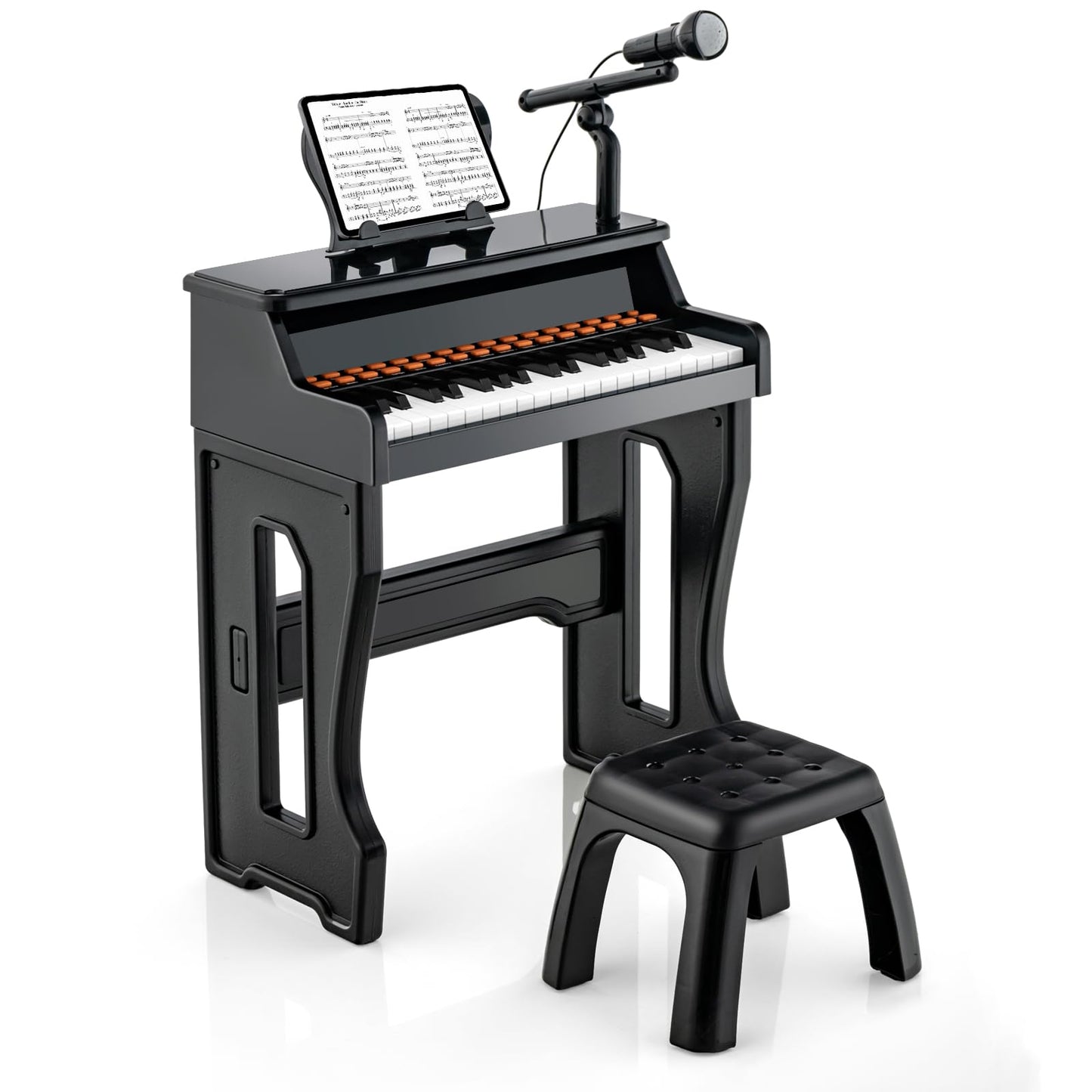 COSTWAY 37-Key Kids Keyboard, electronic child piano with stool, adjustable microphone & music stand, kids piano keyboard for children aged 3 and up (Black)