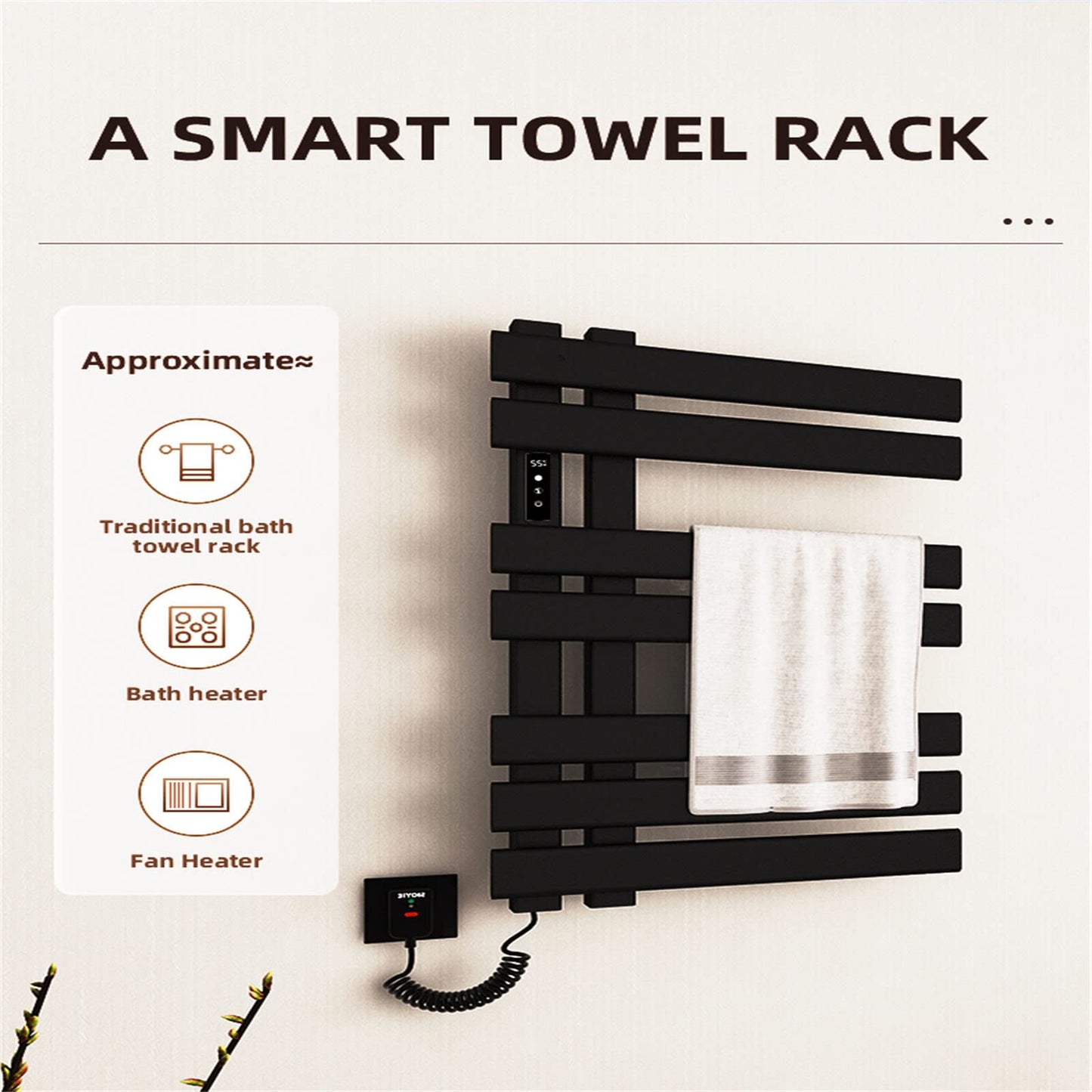 Electric towel radiator bathroom radiator Electric 450x720mm 235W with thermostat LCD touch display, anthracite, IP45 waterproof radiator Energy-saving - Black||Upper Left Line